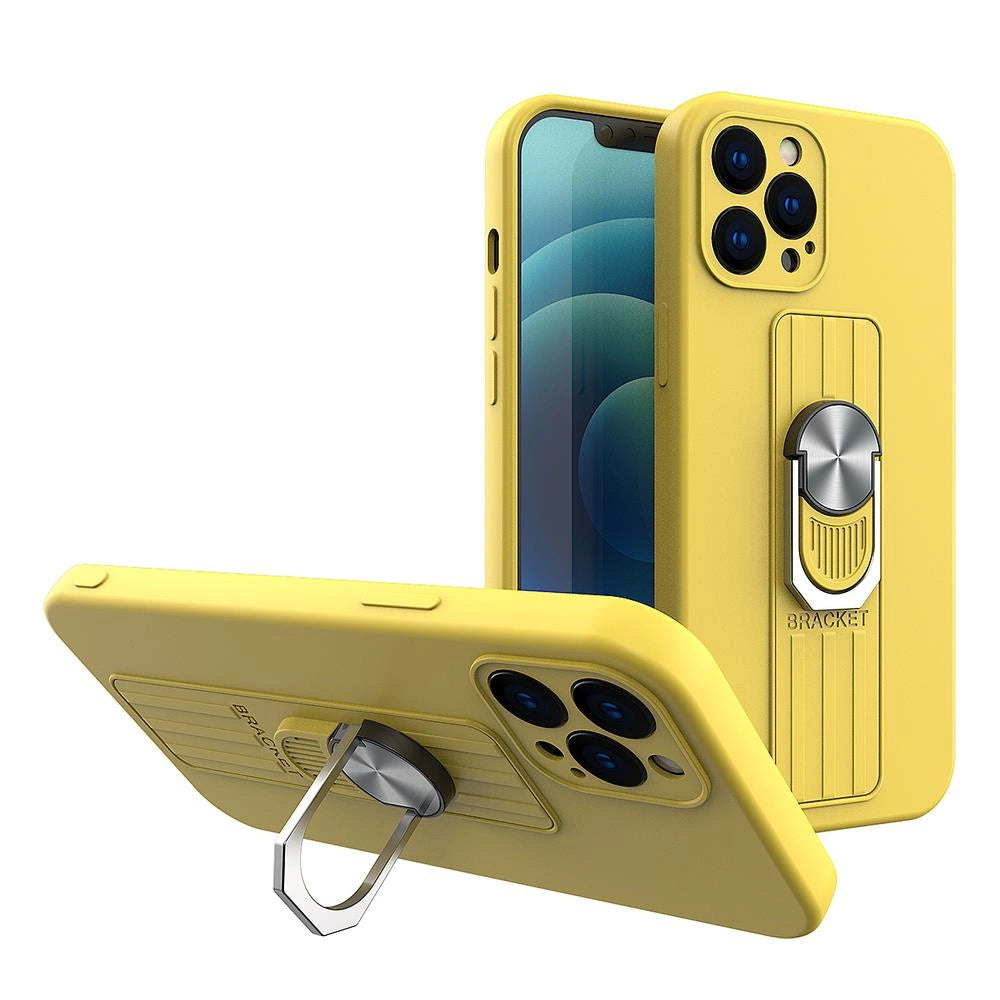 Ring Case silikone-hylster med finger greb og stå for iPhone 12 mini gul