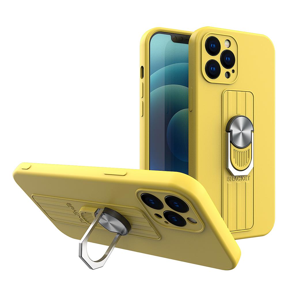 Ring Case silikonfoder med fingerhåndtag og stativ til iPhone 13 mini gul