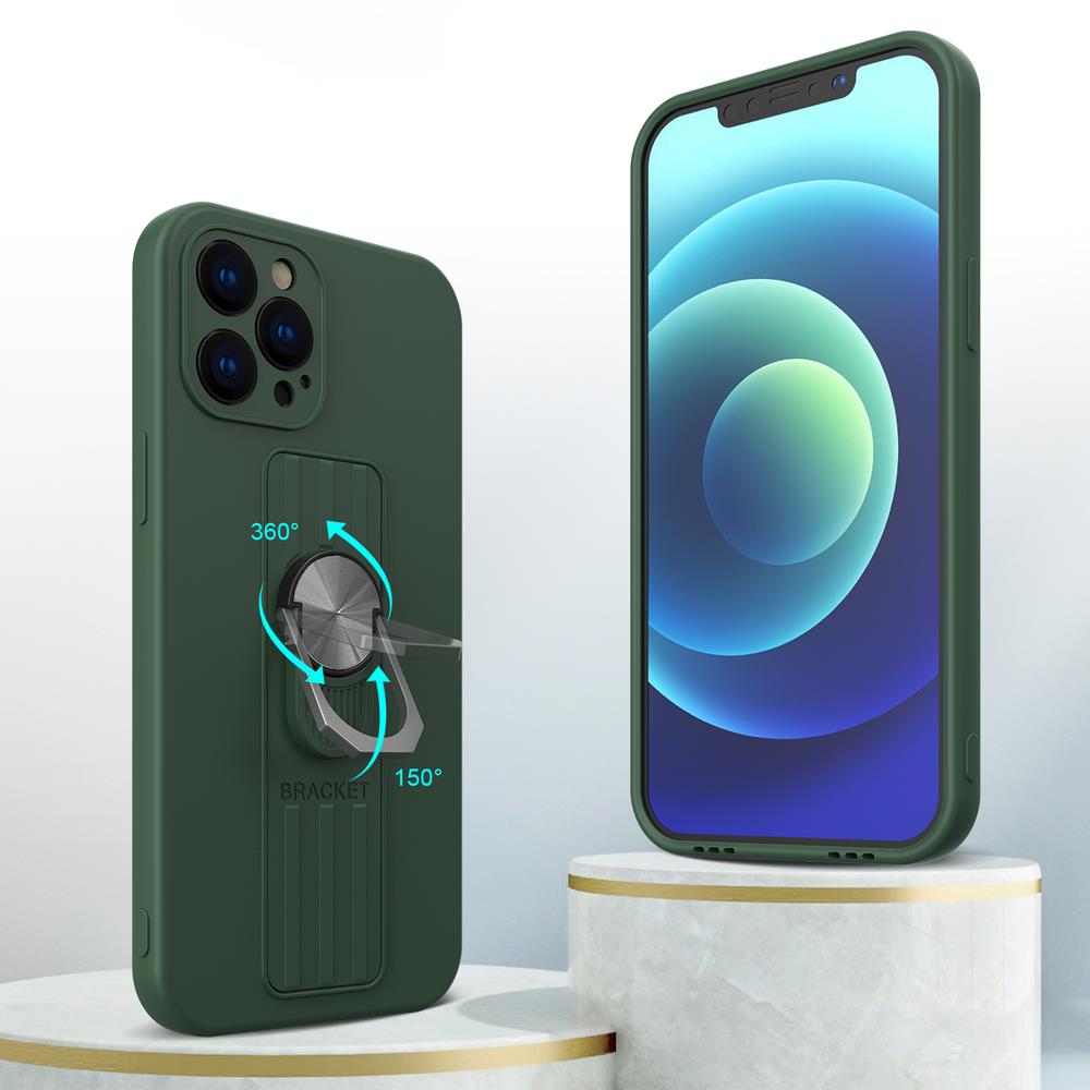 Ring Case silikonfoder med fingerhåndtag og stativ til iPhone 13 mini gul