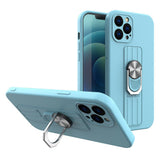 Ring Case silikonhylster med fingerhåndtag og stativ til iPhone 13 Pro lysblå