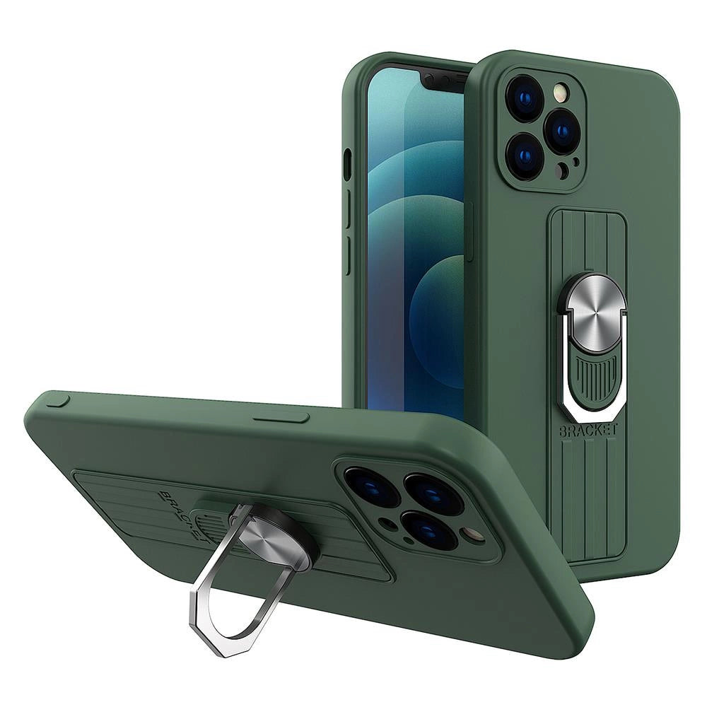 Ring Case silikon-hylster med finger greb og stå for Samsung Galaxy S21 Ultra 5G mørkegrøn