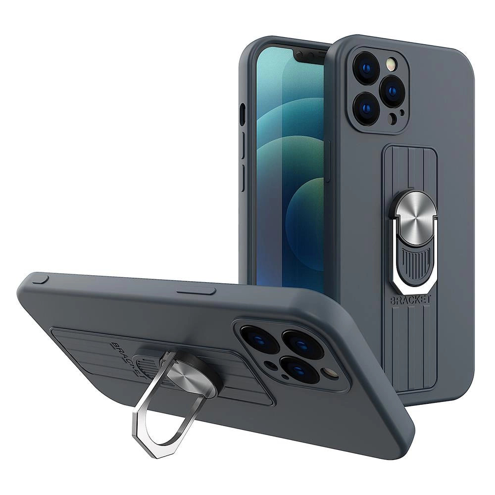 Ring Case silikone-hylster med finger greb og stå for Samsung Galaxy S21 Ultra 5G mørk blå
