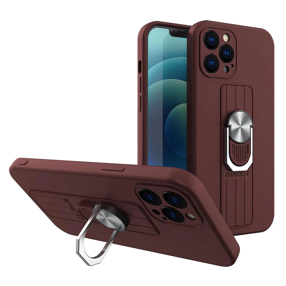Ring Case silikone-foder med finger greb og stå for Samsung Galaxy S21 Ultra 5G brun