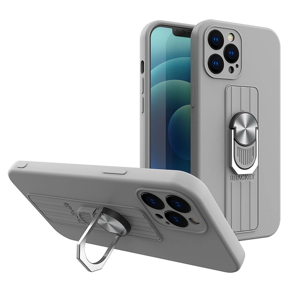 Ring Case silikon-foder med finger greb og stå for Samsung Galaxy A72 4G sølv