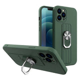 Ring Case silikon-hylster med finger greb og stå for Samsung Galaxy A22 4G mørkegrøn