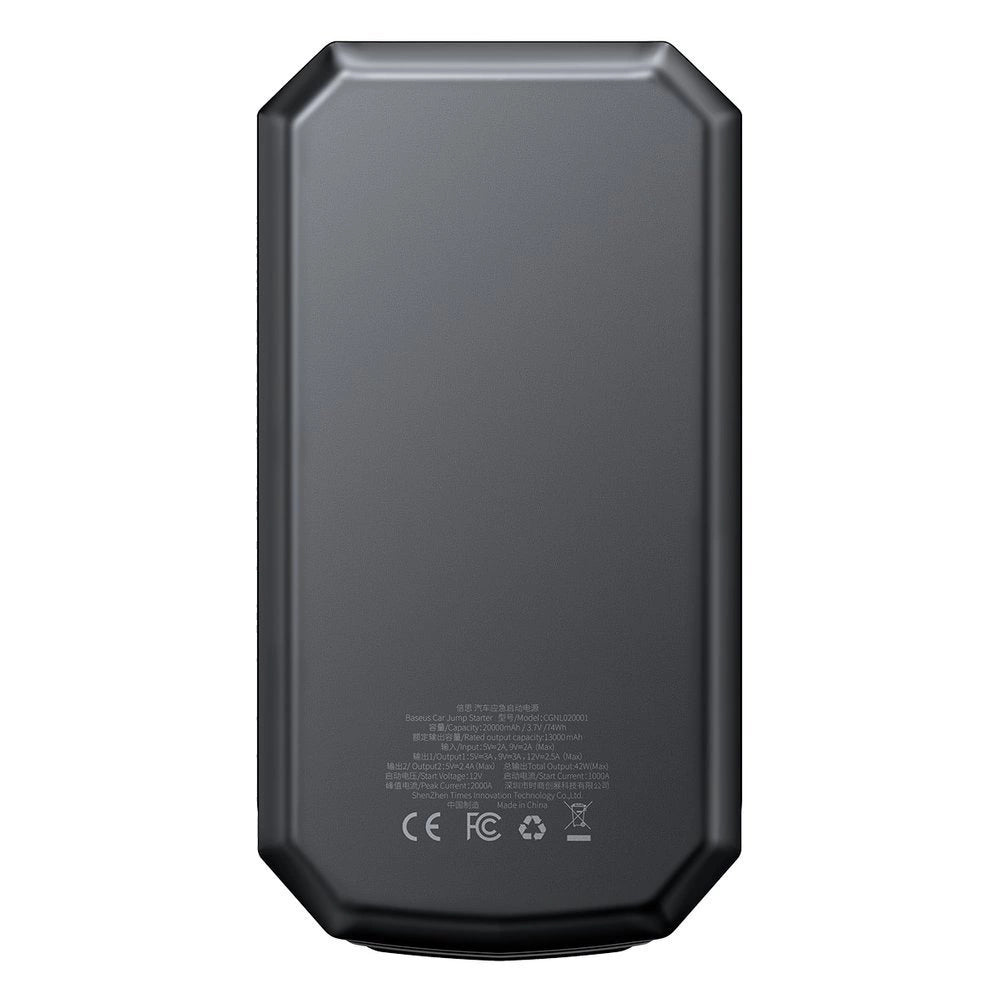Baseus powerbank Power Starter Jump Starter start enhed booster 20000mAh 12V (2000A / 1000A) + krokodille klip kabler sort (CGNL020001)