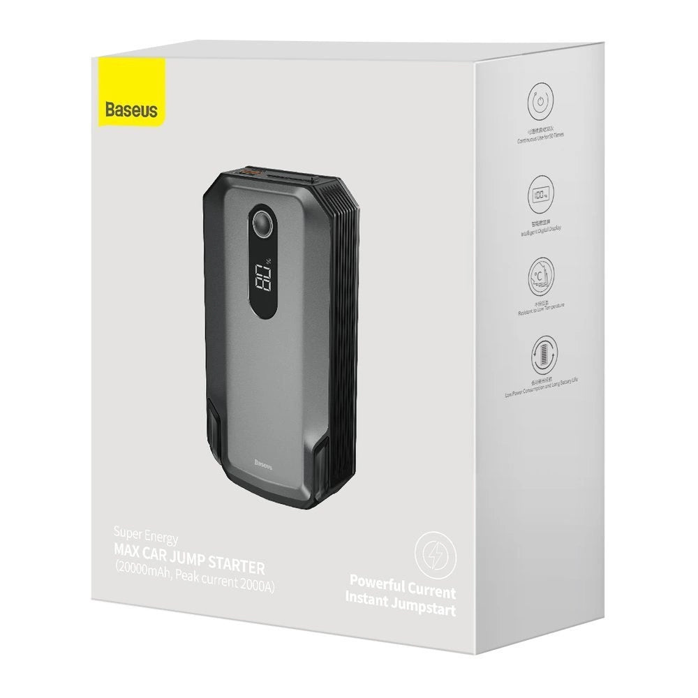 Baseus powerbank Power Starter Jump Starter start enhed booster 20000mAh 12V (2000A / 1000A) + krokodille klip kabler sort (CGNL020001)