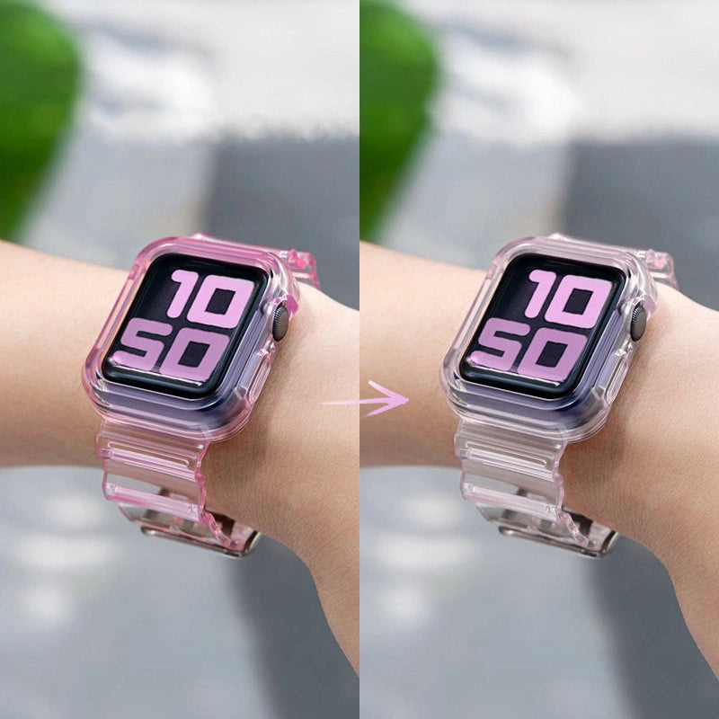 Silicone Band Strap Armbånd Case Strap Light Set til Apple Watch 44mm - Rød
