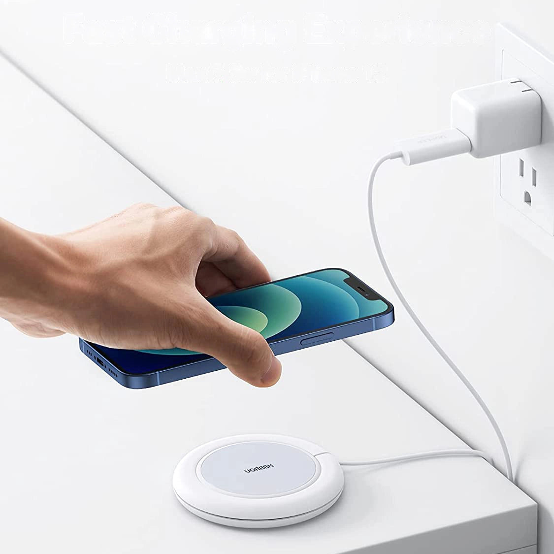 Ugreen CD245 40123 trådløs Qi / MagSafe oplader 15W med USB-C kabel - hvid