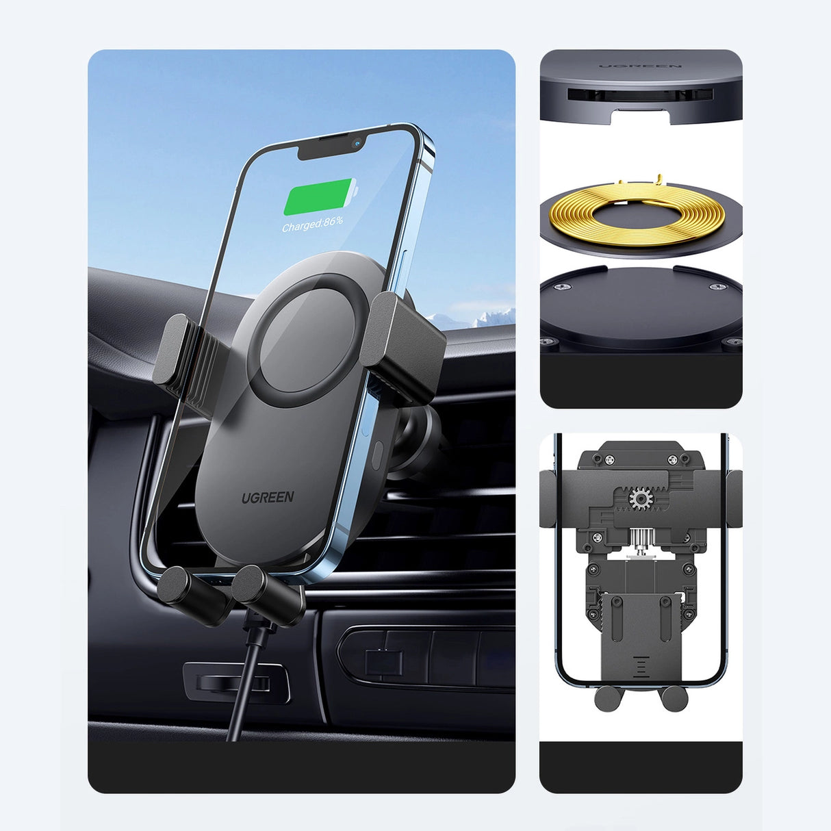 Ugreen Car Qi Wireless Charger 15W Car Phone Holder på Ventilation Grille Black (40118 CD256)