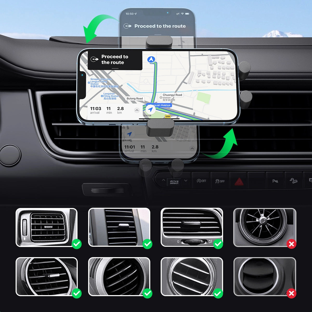 Ugreen Car Qi Wireless Charger 15W Car Phone Holder på Ventilation Grille Black (40118 CD256)