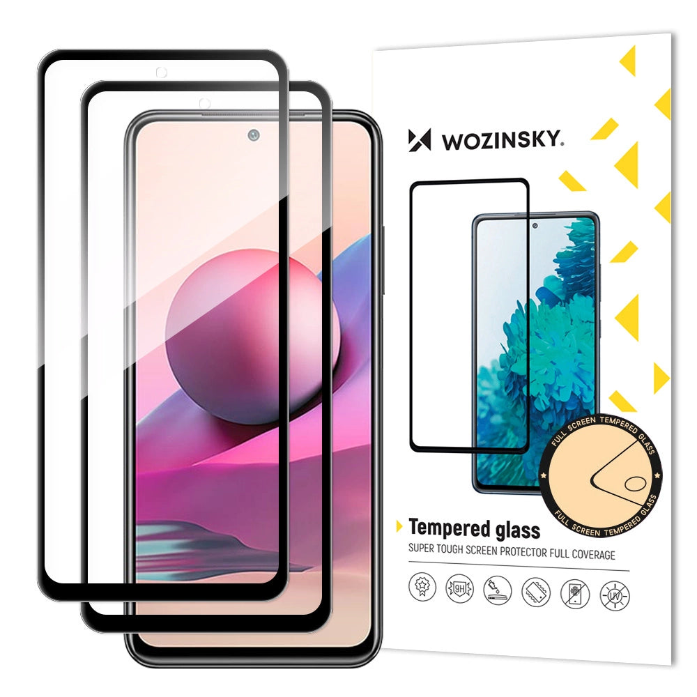 Wozinsky Sæt af 2x Super Durable Full Glue Tempered Glass Full Screen med Frame Case Friendly Xiaomi Redmi Note 10 / Redmi Note 10S / Redmi Note 11 Global / Redmi Note 11S Global Black