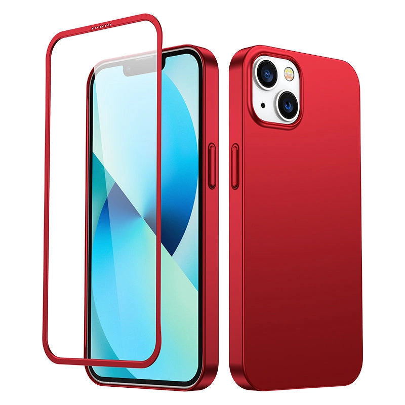 Joyroom 360 Full Case forside og bagside til iPhone 13 + skærmbeskytter af hærdet glas rød (JR-BP927 rød)