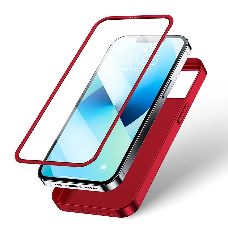 Joyroom 360 Full Case forside og bagside til iPhone 13 + skærmbeskytter af hærdet glas rød (JR-BP927 rød)