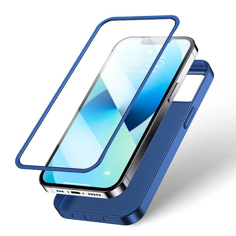 Joyroom 360 Full Case forside og bagside til iPhone 13 + skærmbeskytter af hærdet glas blå (JR-BP927 blå)
