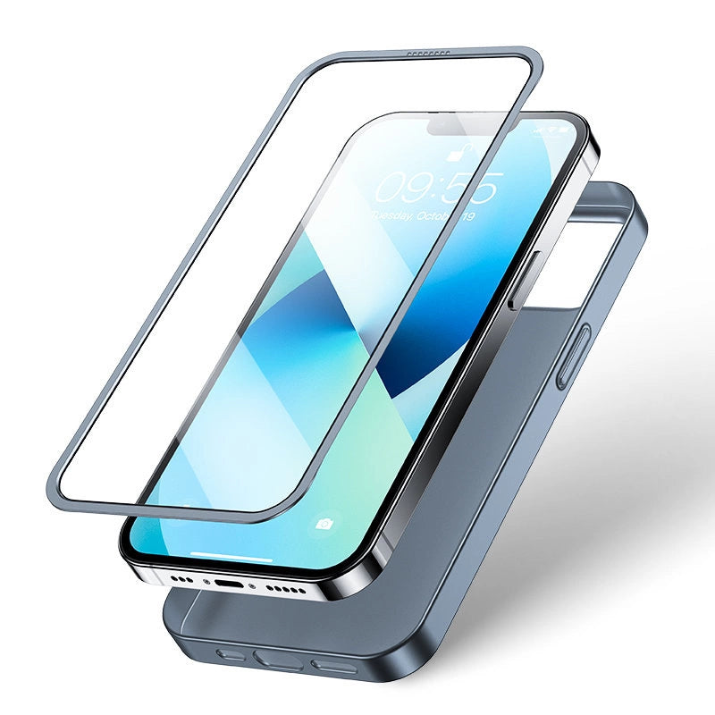 Joyroom 360 Full Case forside og bagside til iPhone 13 + skærmbeskytter af hærdet glas grå (JR-BP927 tranish)