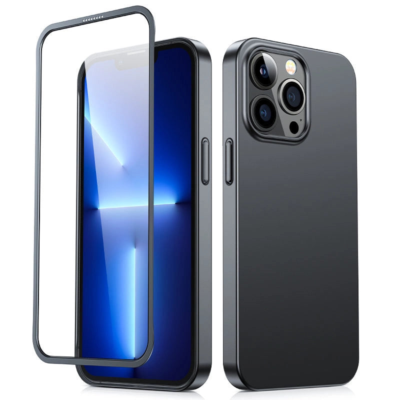Joyroom 360 Full Case forside og bagside til iPhone 13 Pro + skærmbeskytter af hærdet glas sort (JR-BP935 sort)