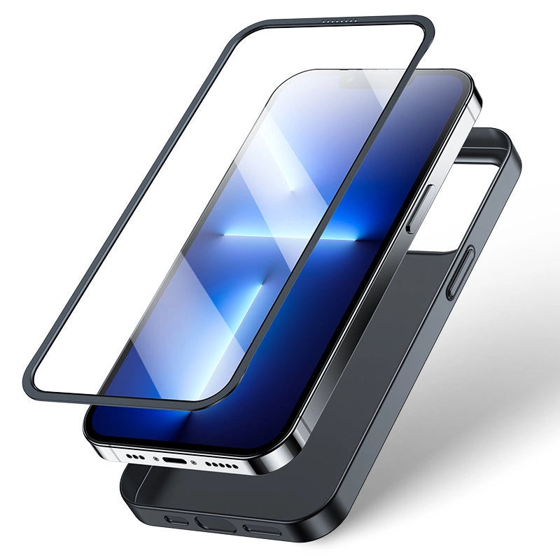 Joyroom 360 Full Case forside og bagside til iPhone 13 Pro + skærmbeskytter af hærdet glas sort (JR-BP935 sort)
