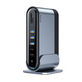 Baseus multifunktionelle HUB 3x USB 3.2 Gen 1 / 2x USB 2.0 / 2x USB Type C / SD og micro SD kortlæser / AUX / 3x HDMI / RJ45 1Gbps Strømforsyning 100W (EU / CN / UK stik) grå (CAHUB-DG0G)
