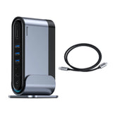 Baseus multifunktionelle HUB 3x USB 3.2 Gen 1 / 2x USB 2.0 / 2x USB Type C / SD og micro SD kortlæser / AUX / 3x HDMI / RJ45 1Gbps Strømforsyning 100W (EU / CN / UK stik) grå (CAHUB-DG0G)