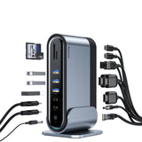 Baseus multifunktionelle HUB 3x USB 3.2 Gen 1 / 2x USB 2.0 / 2x USB Type C / SD og micro SD kortlæser / AUX / 3x HDMI / RJ45 1Gbps Strømforsyning 100W (EU / CN / UK stik) grå (CAHUB-DG0G)