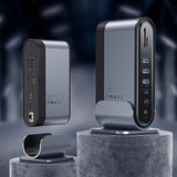 Baseus multifunktionelle HUB 3x USB 3.2 Gen 1 / 2x USB 2.0 / 2x USB Type C / SD og micro SD kortlæser / AUX / 3x HDMI / RJ45 1Gbps Strømforsyning 100W (EU / CN / UK stik) grå (CAHUB-DG0G)
