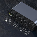 Baseus multifunktionelle HUB 3x USB 3.2 Gen 1 / 2x USB 2.0 / 2x USB Type C / SD og micro SD kortlæser / AUX / 3x HDMI / RJ45 1Gbps Strømforsyning 100W (EU / CN / UK stik) grå (CAHUB-DG0G)