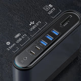 Baseus multifunktionelle HUB 3x USB 3.2 Gen 1 / 2x USB 2.0 / 2x USB Type C / SD og micro SD kortlæser / AUX / 3x HDMI / RJ45 1Gbps Strømforsyning 100W (EU / CN / UK stik) grå (CAHUB-DG0G)