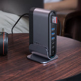 Baseus multifunktionelle HUB 3x USB 3.2 Gen 1 / 2x USB 2.0 / 2x USB Type C / SD og micro SD kortlæser / AUX / 3x HDMI / RJ45 1Gbps Strømforsyning 100W (EU / CN / UK stik) grå (CAHUB-DG0G)