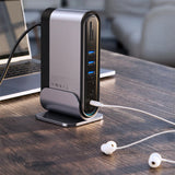Baseus multifunktionelle HUB 3x USB 3.2 Gen 1 / 2x USB 2.0 / 2x USB Type C / SD og micro SD kortlæser / AUX / 3x HDMI / RJ45 1Gbps Strømforsyning 100W (EU / CN / UK stik) grå (CAHUB-DG0G)