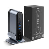 Baseus multifunktionelle HUB 3x USB 3.2 Gen 1 / 2x USB 2.0 / 2x USB Type C / SD og micro SD kortlæser / AUX / 3x HDMI / RJ45 1Gbps Strømforsyning 100W (EU / CN / UK stik) grå (CAHUB-DG0G)