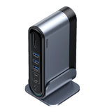 Baseus multifunktionelle HUB 3x USB 3.2 Gen 1 / 2x USB 2.0 / 2x USB Type C / SD og micro SD kortlæser / AUX / 3x HDMI / RJ45 1Gbps Strømforsyning 100W (EU / CN / UK stik) grå (CAHUB-DG0G)