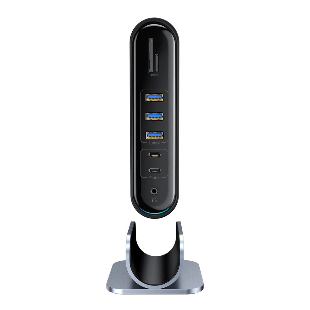 Baseus multifunktionelle HUB 3x USB 3.2 Gen 1 / 2x USB 2.0 / 2x USB Type C / SD og micro SD kortlæser / AUX / 3x HDMI / RJ45 1Gbps Strømforsyning 100W (EU / CN / UK stik) grå (CAHUB-DG0G)