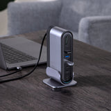 Baseus multifunktionelle HUB 3x USB 3.2 Gen 1 / 2x USB 2.0 / 2x USB Type C / SD og micro SD kortlæser / AUX / 3x HDMI / RJ45 1Gbps Strømforsyning 100W (EU / CN / UK stik) grå (CAHUB-DG0G)