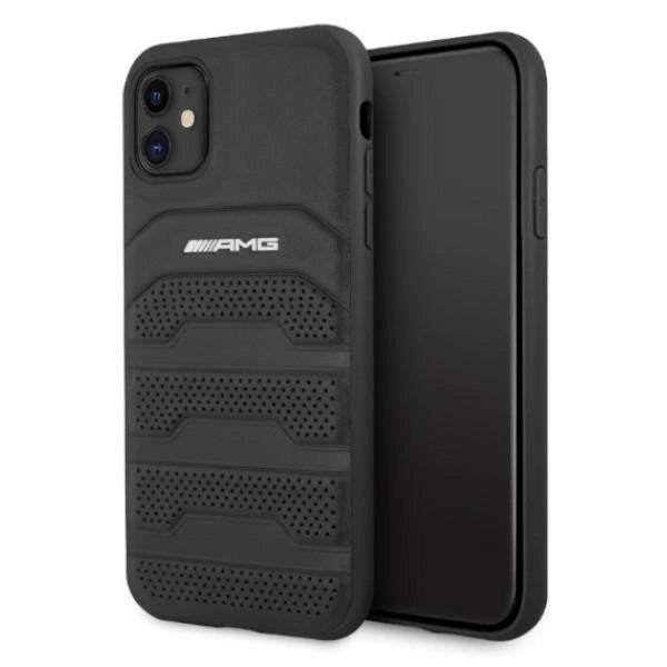 AMG AMHCN61GSEBK iPhone 11 6.1 " sort / sort hårdkasse Læder Debossed Lines