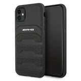 AMG AMHCN61GSEBK iPhone 11 6.1 " sort / sort hårdkasse Læder Debossed Lines
