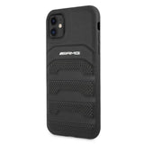 AMG AMHCN61GSEBK iPhone 11 6.1 " sort / sort hårdkasse Læder Debossed Lines