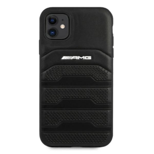 AMG AMHCN61GSEBK iPhone 11 6.1 " sort / sort hårdkasse Læder Debossed Lines