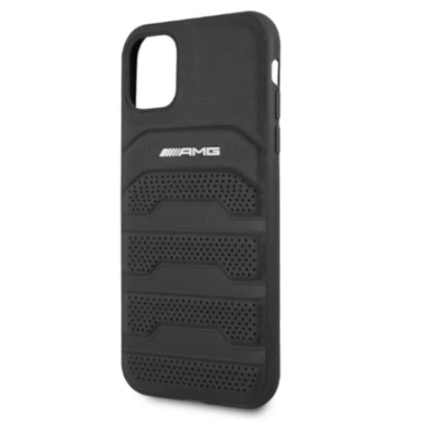 AMG AMHCN61GSEBK iPhone 11 6.1 " sort / sort hårdkasse Læder Debossed Lines