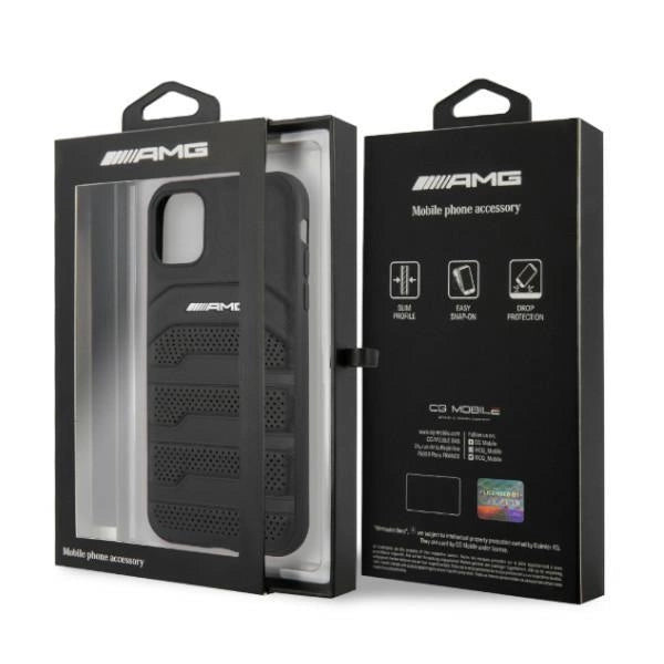 AMG AMHCN61GSEBK iPhone 11 6.1 " sort / sort hårdkasse Læder Debossed Lines