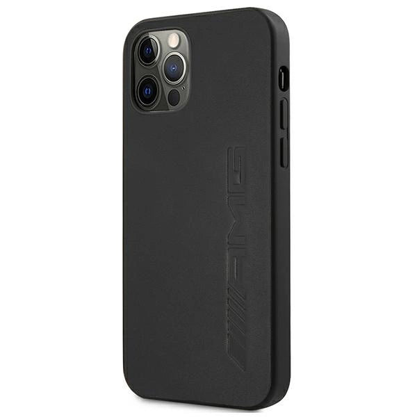 AMG AMHCP12LDOLBK iPhone 12 Pro Max 6,7" sort/sort hårdkasse læder Hot Stamped