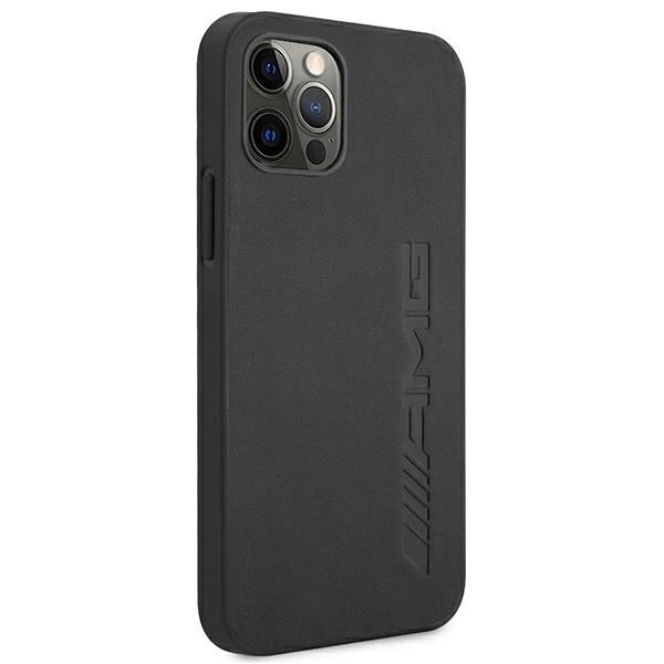 AMG AMHCP12LDOLBK iPhone 12 Pro Max 6,7" sort/sort hårdkasse læder Hot Stamped