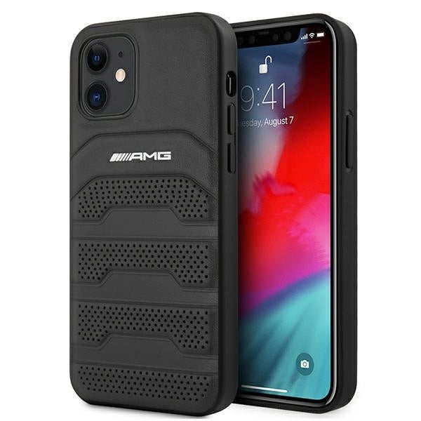 AMG AMHCP12SGSEBK iPhone 12 mini 5,4" sort/sort hårdkasse Læder Debossed Lines