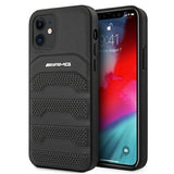 AMG AMHCP12SGSEBK iPhone 12 mini 5,4" sort/sort hårdkasse Læder Debossed Lines