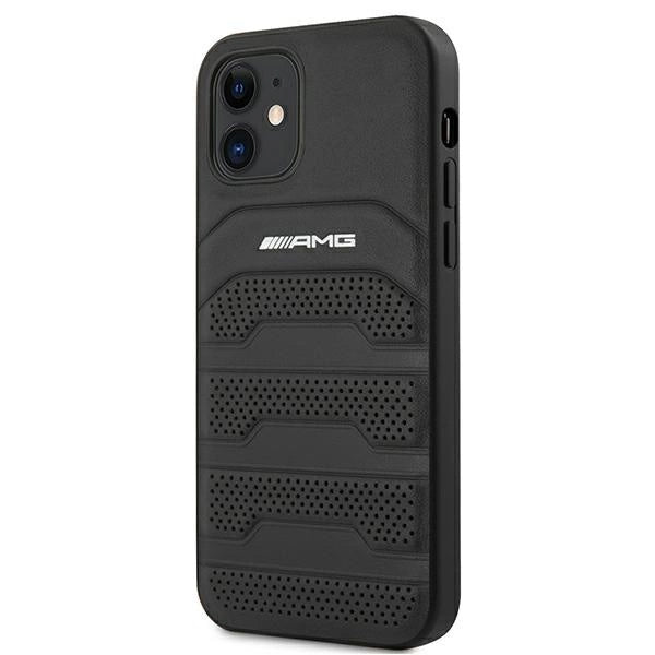 AMG AMHCP12SGSEBK iPhone 12 mini 5,4" sort/sort hårdkasse Læder Debossed Lines