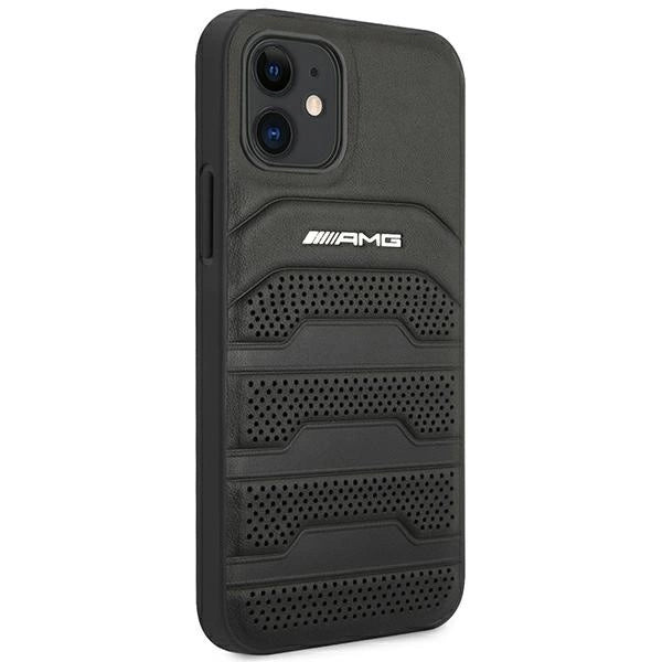 AMG AMHCP12SGSEBK iPhone 12 mini 5,4" sort/sort hårdkasse Læder Debossed Lines