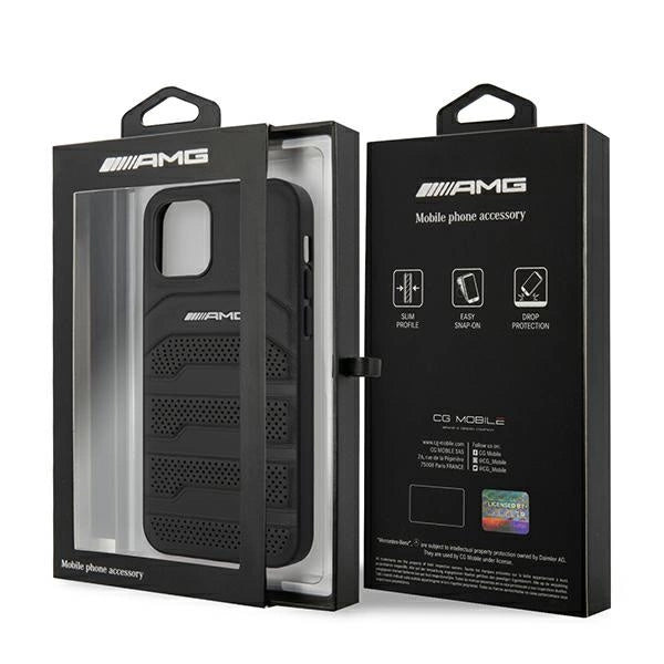 AMG AMHCP12SGSEBK iPhone 12 mini 5,4" sort/sort hårdkasse Læder Debossed Lines