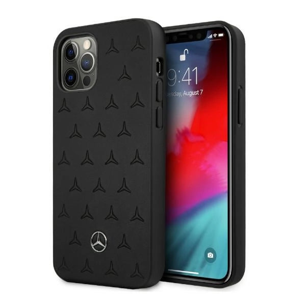 Mercedes MEHCP12LPSQBK iPhone 12 Pro Max 6,7" sort/sort hårdkasse læder stjerner mønster