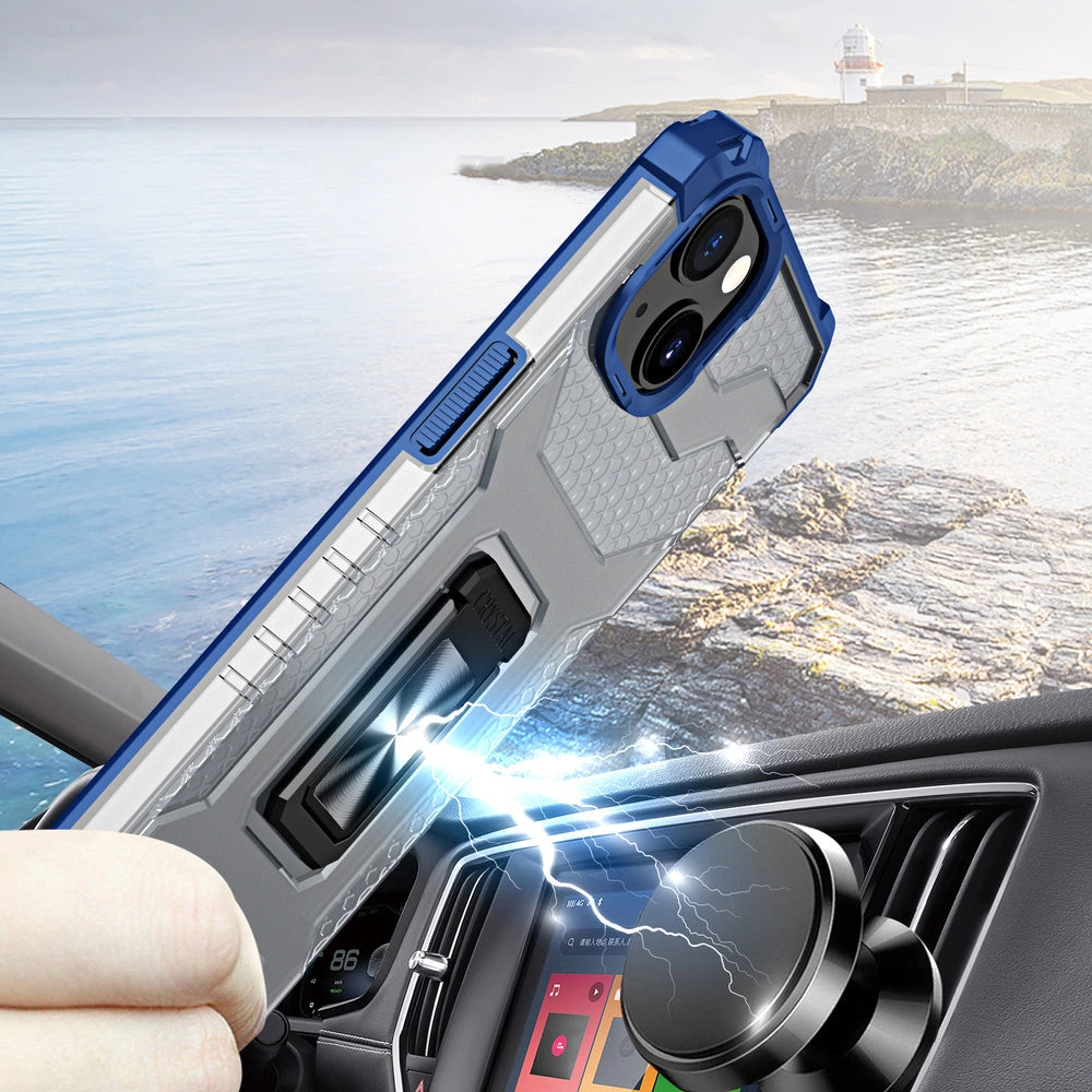 Crystal Ring Case Kickstand Tough Rugged Cover til iPhone 12 mini blå
