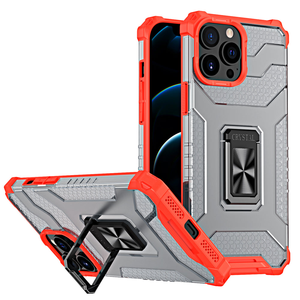 Crystal Ring Case Kickstand Tough Rugged Cover til iPhone 12 Pro Max rød